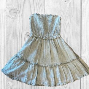 smocked strapless sage green dress